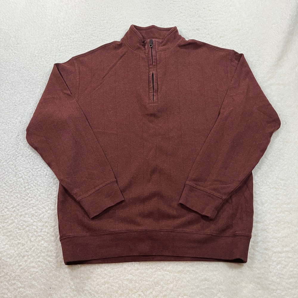 Turnbury Quarter Zip Pullover Mens Medium Burgundy Cotton Ribbed Mock Neck 7429